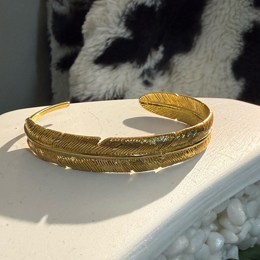 Gold Feather Cuff Bracelet